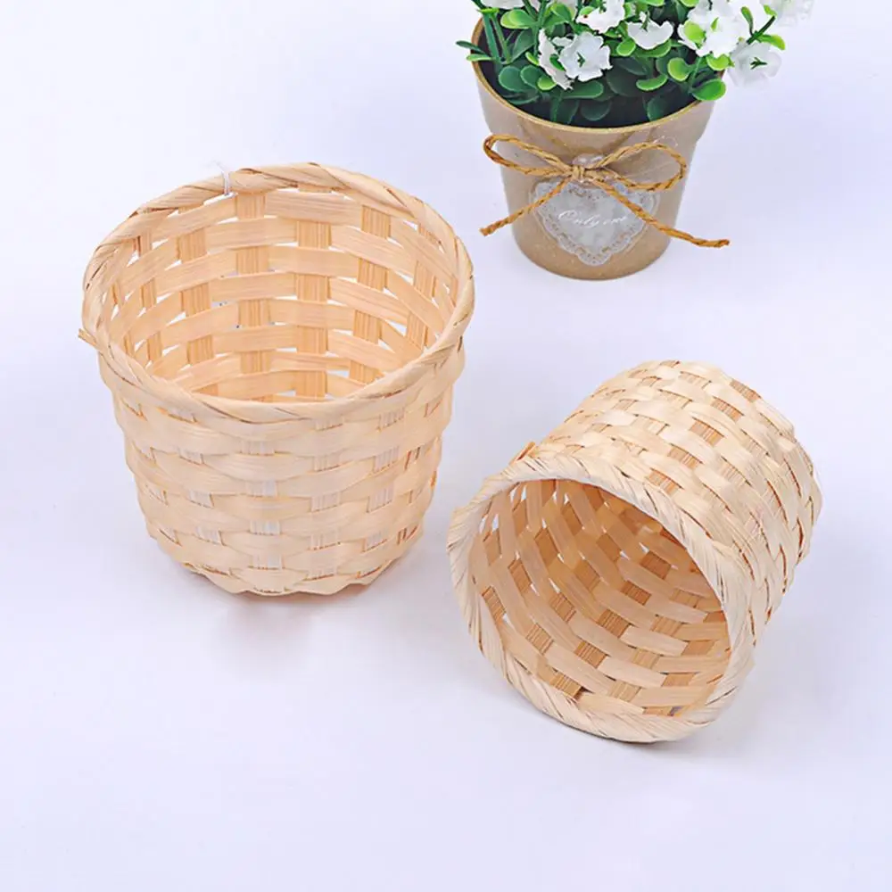 

Mini Bamboo Woven Basket Sundries Organizer Rattan Plant Box Desktop Container Handmade Garden Flowerpot