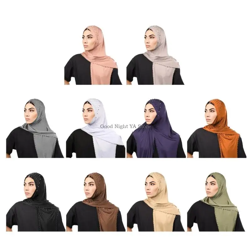 

Comfortable Breathable Beaded Headscarf Hood for Women Polyester Wrap Cap