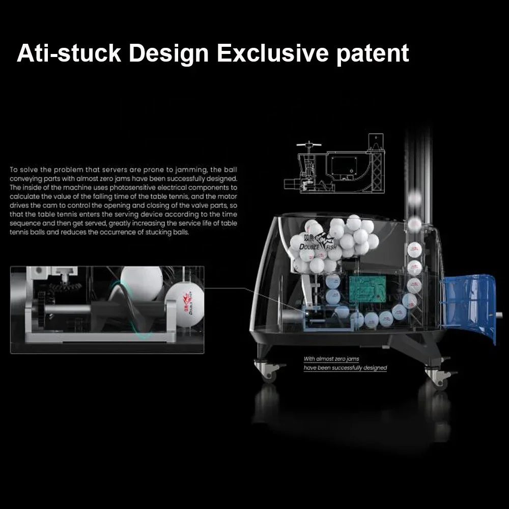 روبوت تدور احترافي لتنس الطاولة مضاد للالتصاق على شكل سمكة مزدوجة، آلة تقديم كرة بينج بونج متعددة الدوران #4