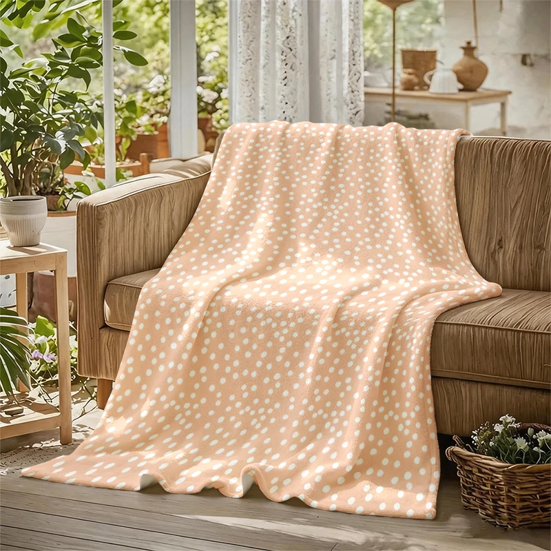 Peach White Polka DotsFlannel Blanket Warm Soft Halloween Christmas Couch Warm Cozy Decorative Decor Gift for All Season