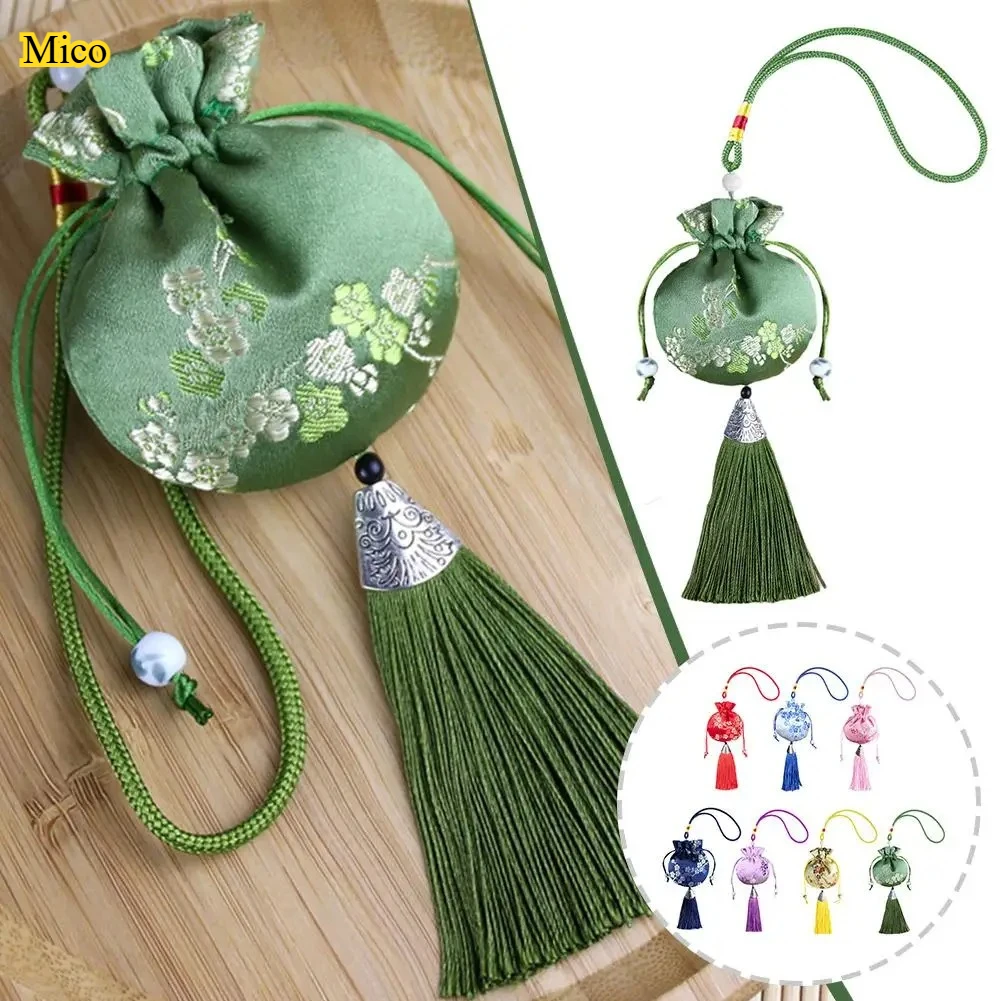 

Chinese Style Embroidery Drawstring Bag, Portable Storage Pouch with Tassel, Lucky Pendant Coin Purse for Women