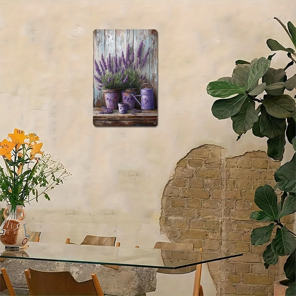 Lavender Planter โลหะเหล็ก Wall Decor สําหรับ Home Bar ร้านกาแฟกันน้ําและ Pre-Punched Vintage Botanical Arrangement 8X12 นิ้ว