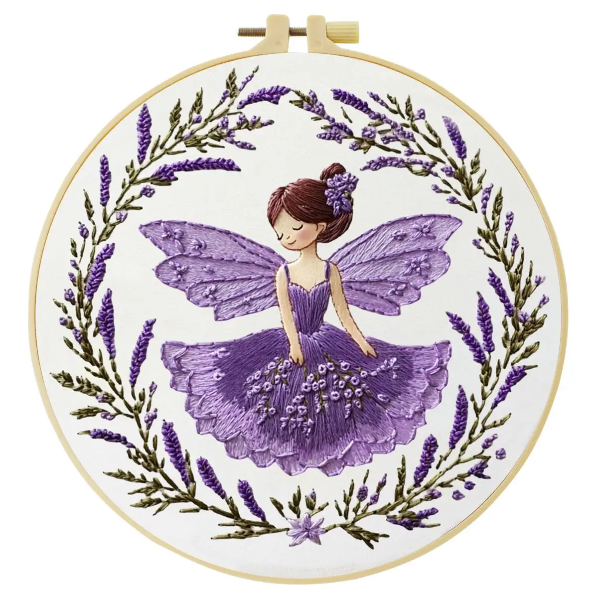 1 Stück 20X20CM/15X15CM 7,87/6,3 Zoll Das lila Mädchen Stickerei-Starter-Kit DIY-Kit DIY-Stickerei-Set Handarbeitsset für Anfänger – Detail 1