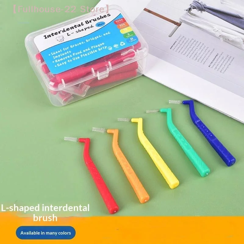 【MAX-22】20 Stück 0,6-1,2 mm L-förmige Interdentalbürsten mit Box, kieferorthopädisches Dentalwerkzeug, Zahnstocher, Mundhygiene, Zahnseide