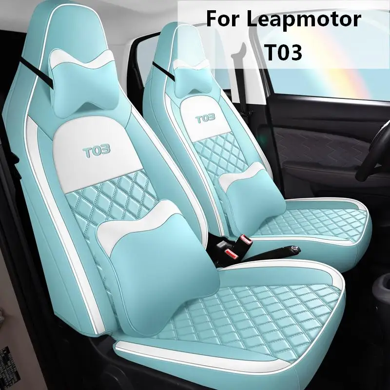 Full Surround PU Leather 4‑Seat Car Seat Covers Set Compatible with Leapmotor T03, Automotive Seat Cushion Protector