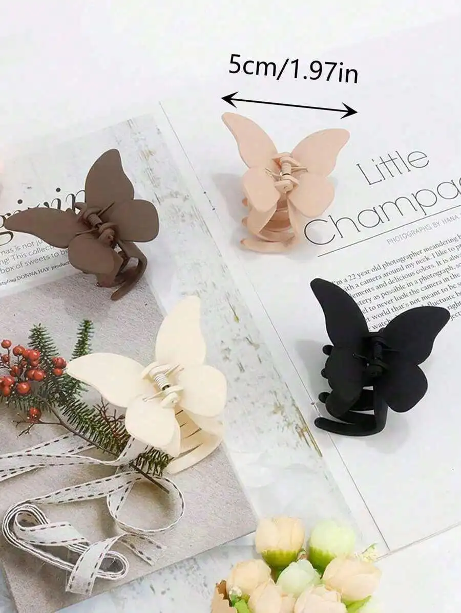 

4pcs Lightweight Plastic Butterfly Hair Clips Black White Brown Fashion Minimalist Claw Clips For Daily Wear Parties Travel