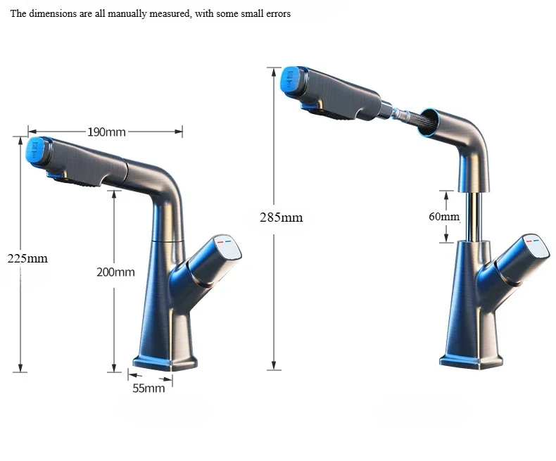 Hot and Cold Water Sink Faucet with 360º Rotating Spray and Pull-Out Function