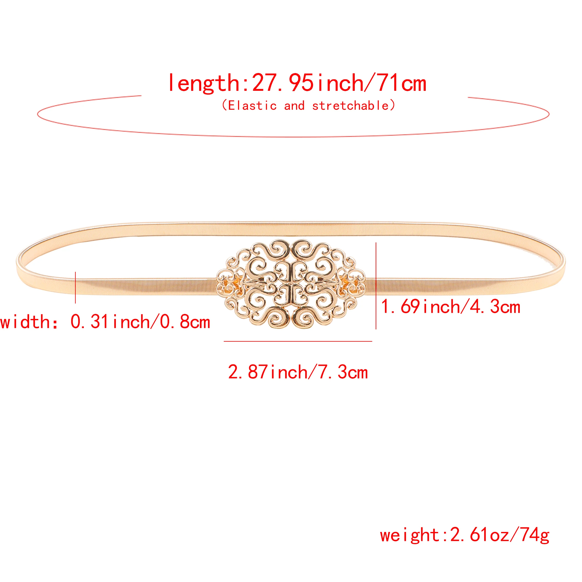 Cinto elástico elástico elástico para mulheres com vestido, corrente decorativa, padrão doce, fivela, nova moda, 1 roupa