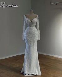 Elegant White Beaded Wedding Dresses Mermaid Long Sleeves Wedding Gowns For Women Vestidos De Novia Engagement Dresses 2023