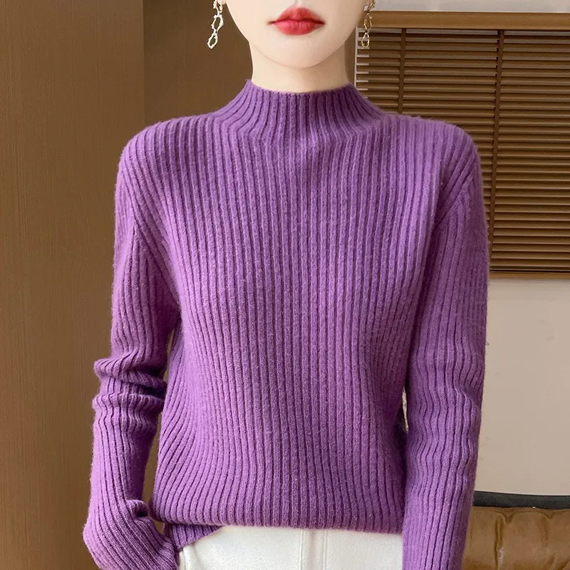 Thickened Seven-Needle Knitted Sweater Half-High Collar Women's Classic Fashionable Slimming Woolen Sweater Elegant Lady Style