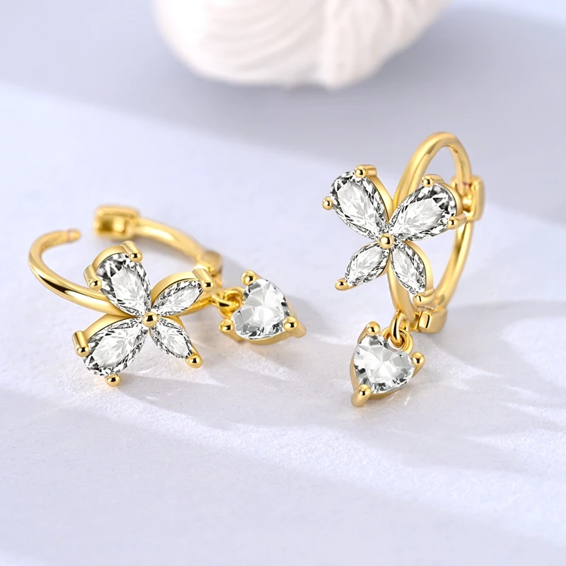 New In 925 Silver Hoop Earrings Zircon Design Bow Block Fit Teens Women Female Party Drop Earrings Jewelry Gifts