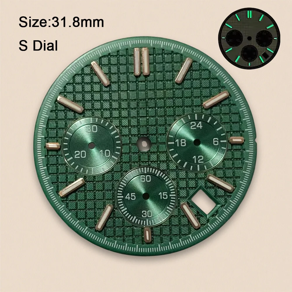 31.8mm S Logo Dial Suitable For VK63 Quartz Movement Green Luminous Oak Dial Watch Modification Accessories - view 2