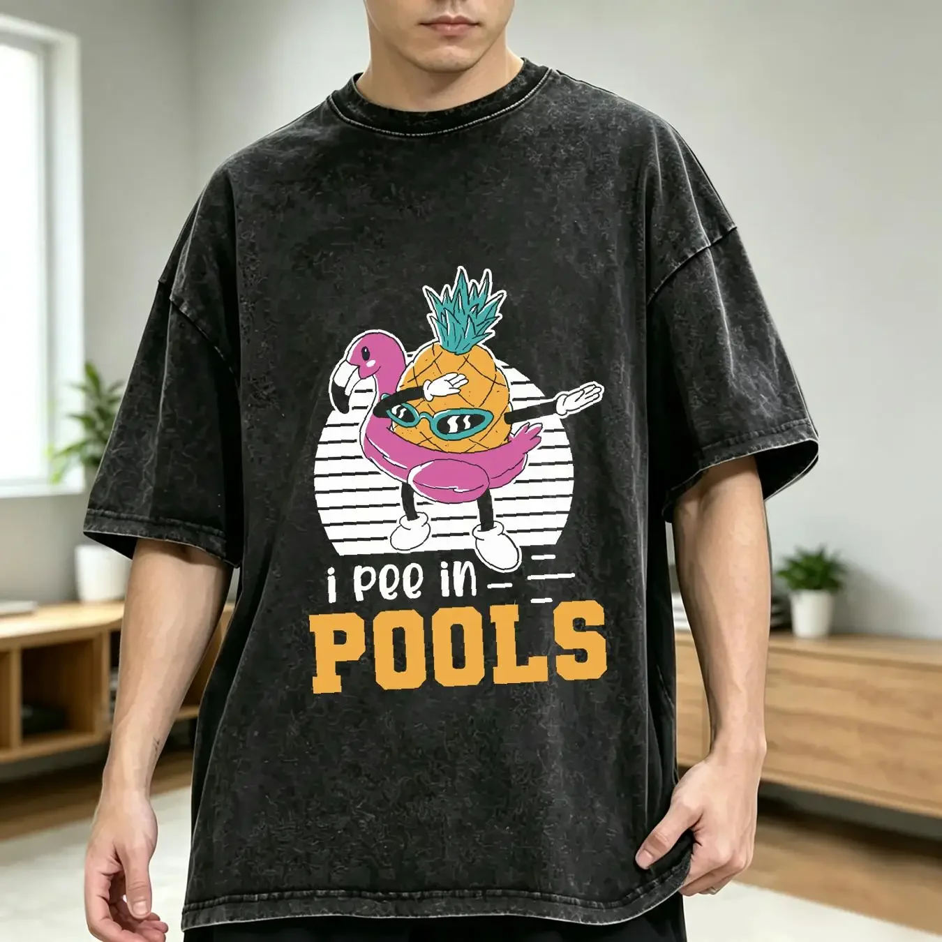 washed T Shirt NEW I Pee In Pools Swimming Joke Funny Summer Pool Party MADE USA vintage Washed graphic Casual Breathable homme