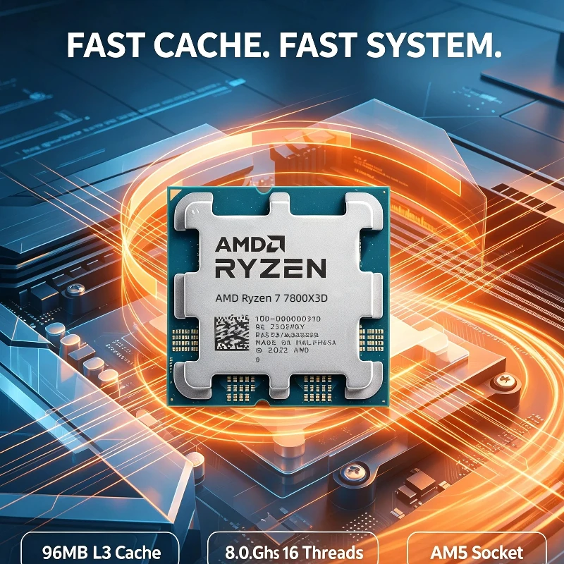 7800X3D 3D V‑Cache Desktop CPU 8‑Core 16‑Thread AM5 120W DDR5 Processor Without Cooler Compatible With AM5 Motherboard