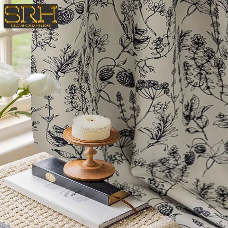 

New Light Luxury Retro Black Jacquard Curtains for Living Room and Bedroom Window Shade Modern Thicken Decor Fabric Customized