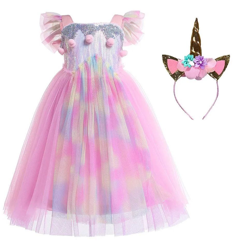 Unicorn Dress  Party Dress for Kids Girl Birthday  Princess Peach  Flower Girl Dresses  Pink Dress Wedding Dress 2020