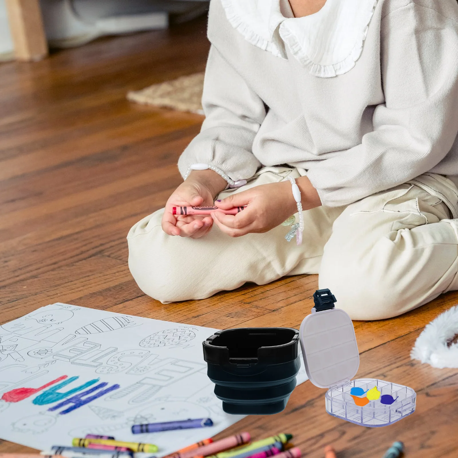 صندوق طلاء دلو الماء المحمول للأطفال مصنوع من مادة البولي بروبيلين من السيليكون بتصميم خلط الألوان وغسالة فرشاة لوحة فنية #4