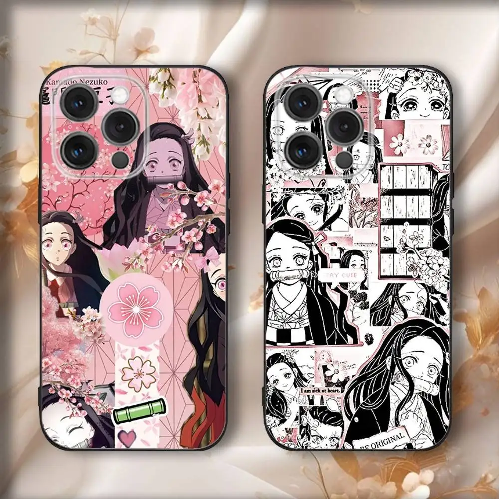 

Anime N-Nezukos K-Kamado Phone Case For iPhone16,15,14,13,12,11,Pro,Max,Plus,X,XS,SE4,E,Mini,Soft Black Case