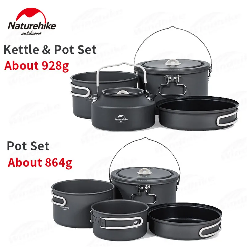 

Naturehike 4-In-1 Kitchenware Set Outdoor Ultralight Portable Aluminum Alloy Pot Kettle Frying Pan Set 864g/928g Cooking Equipme