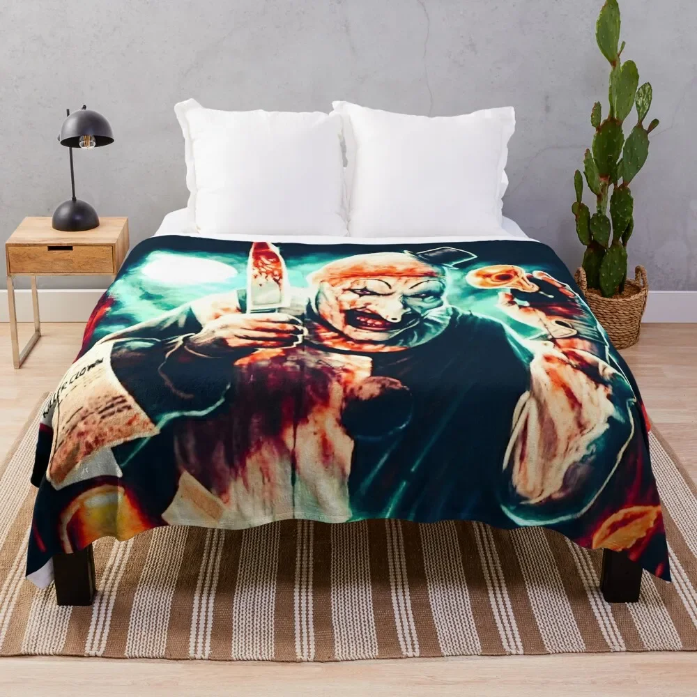 

Terrifying Art and Clown Throw Blanket Vintage Polar Luxury Brand Luxury Designer Blankets