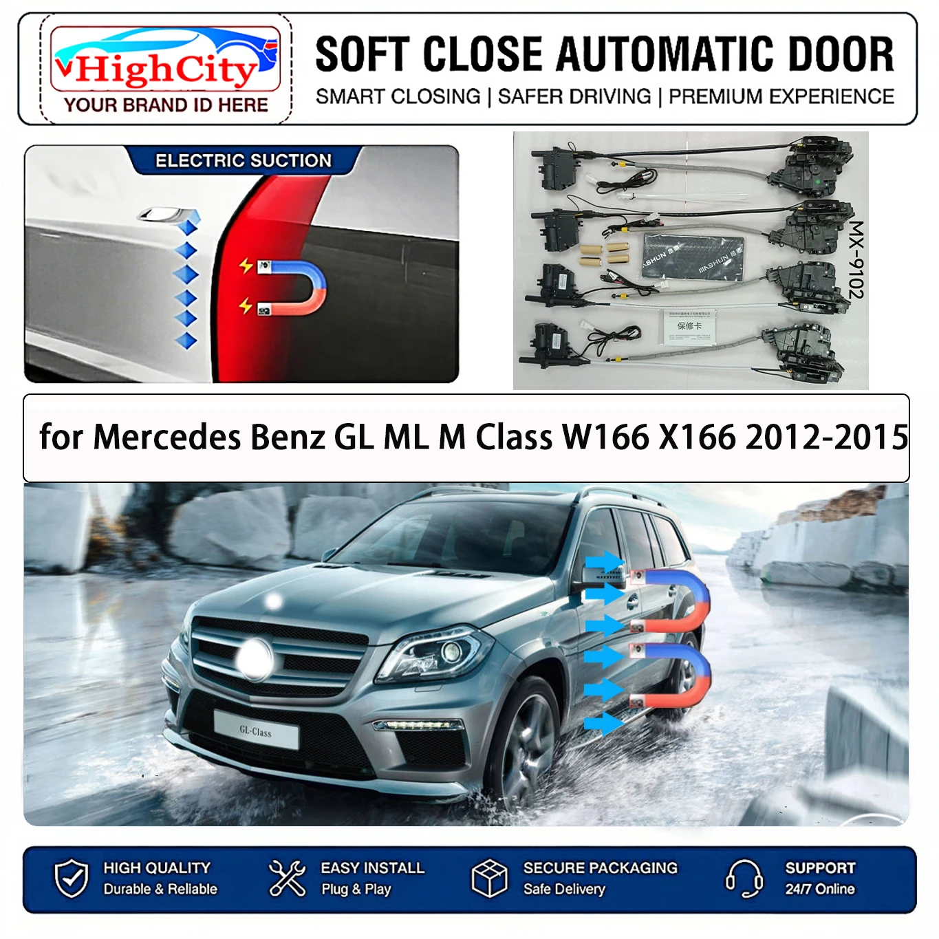 for Mercedes Benz GL ML M Class W166 X166 Electric Suction Soft Close Door Kit Smart Anti Pinch Auto Cinch Latch System No Slam