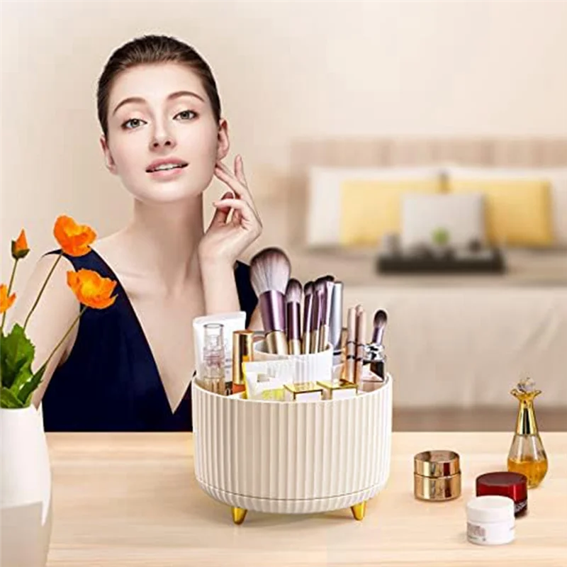 

Makeup Brush Holder Organizer, 360° Rotating Pencil Pen Holder Cup, Desk Accessories, 5 Slot Make Up Brushes Cup