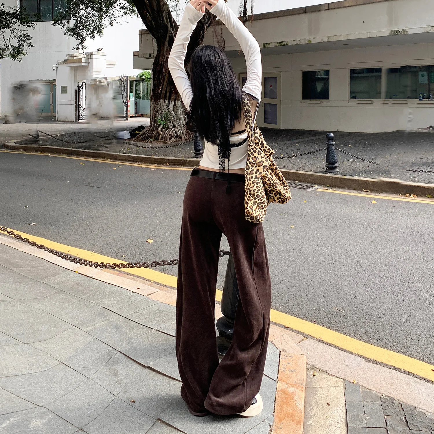 Shascullfites Autumn And Winter College Style Straight Pants Corduroy Wide-leg Pants Women's High Waist Drape Casual Pants
