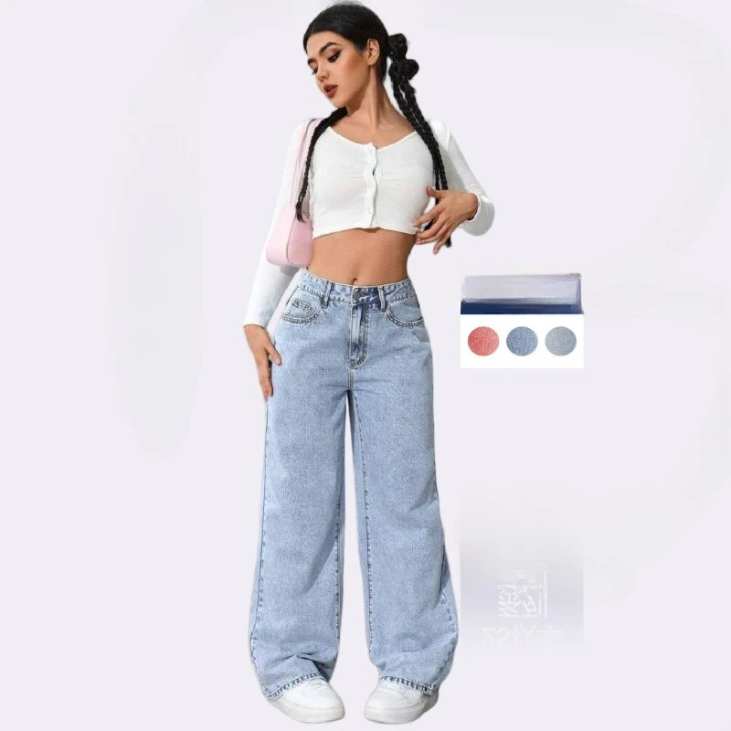 

Осенние джинсы 2025 г., женские милые и пряные прямые брюки с высокой талией, свободные повседневные брюки больших размеров, джинсовые брюки с талией