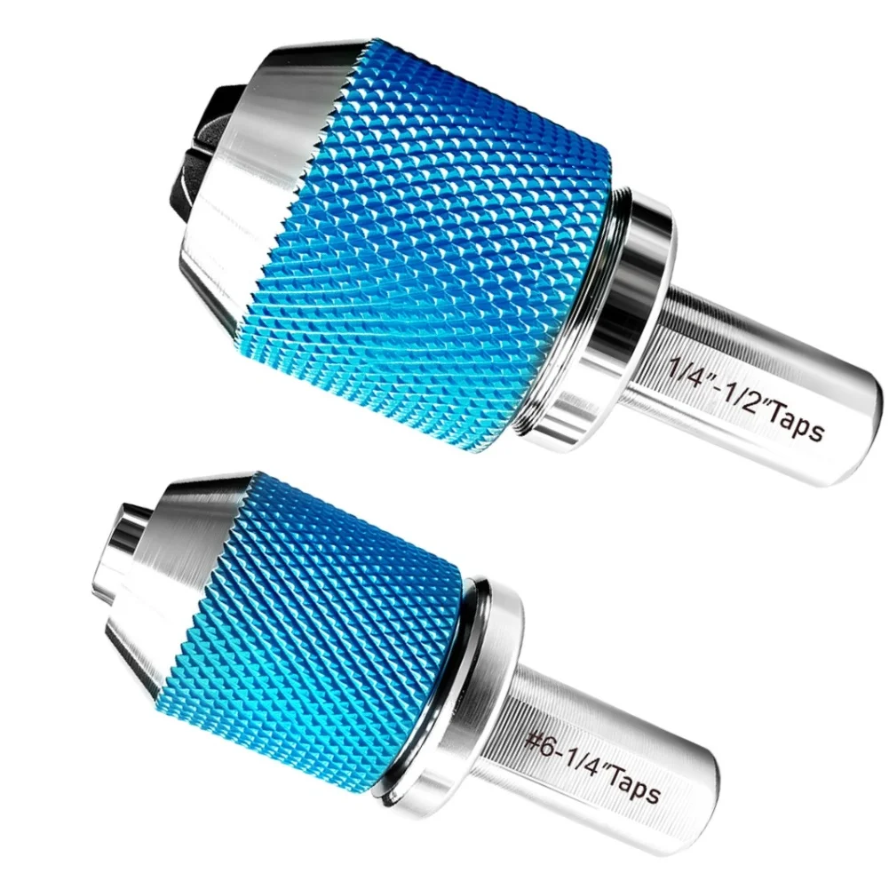Blue Manual Tap Socket Set for Workshop Use with Clamping Range #6 1/4 inch and 1/4 1/2 inch and Knurled Outer Casing