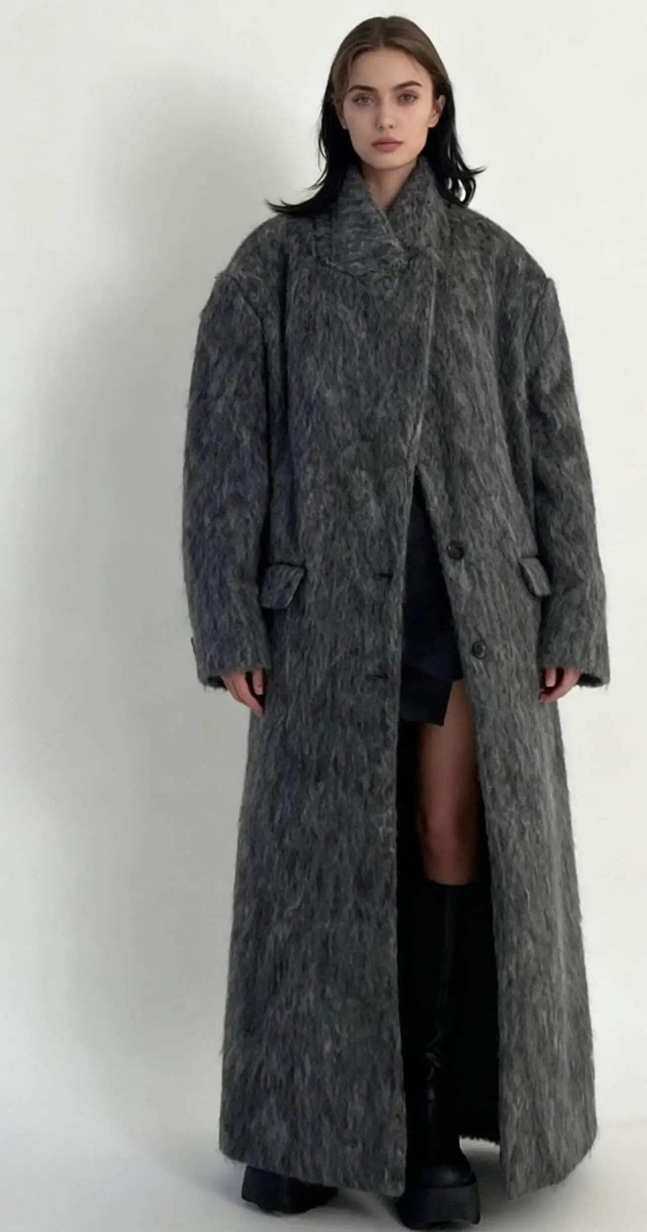 

Wool Blend Coats Womens Woolen Coat Korean Style Woman Fall Blended Brocade Sided Snap Closure Balloon Sleeve Tunic Study School