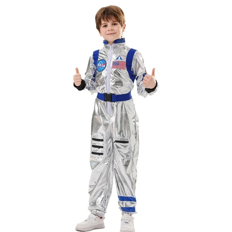 

Kids Astronaut Silver Jumpsuit Astronaut Costume Space Themed Party Dress Up Boys Girls Spaceman Cosplay Children Space Suit