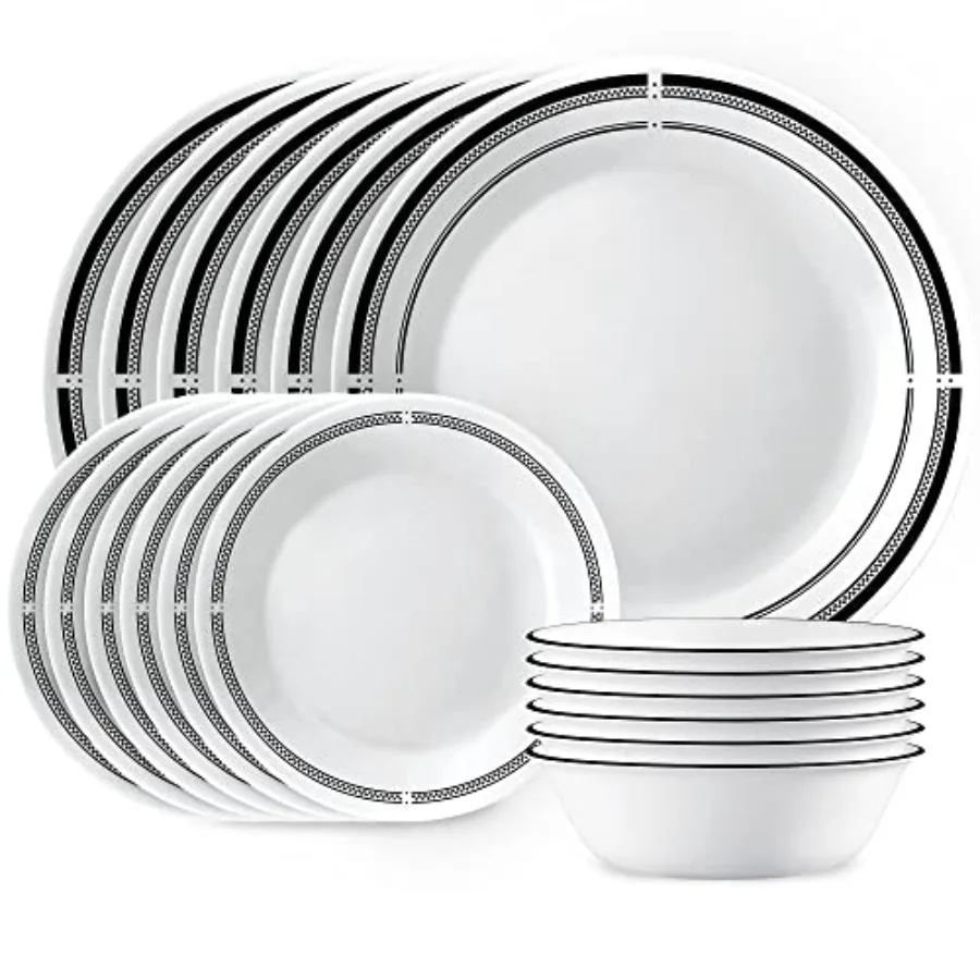 

18-Piece Round Dinnerware Set Service for 6 Lightweight Round Plates and Bowls Set Vitrelle Triple Layer Glass Chip and Scratch