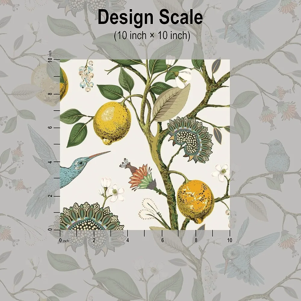 جدارية حائطية مزهرة على شكل طائر أزرق مع ورق حائط على شكل عصا قشر الليمون الطازج لديكور الحائط ذاتي اللصق، بطول 48.4 قدم مربع #5