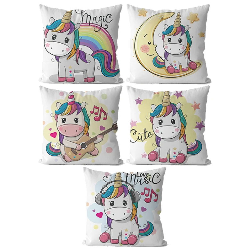 

Мультяшный единорог, лошадь, радужный узор, печатная мягкая женская наволочка, гостиная, домашний декор