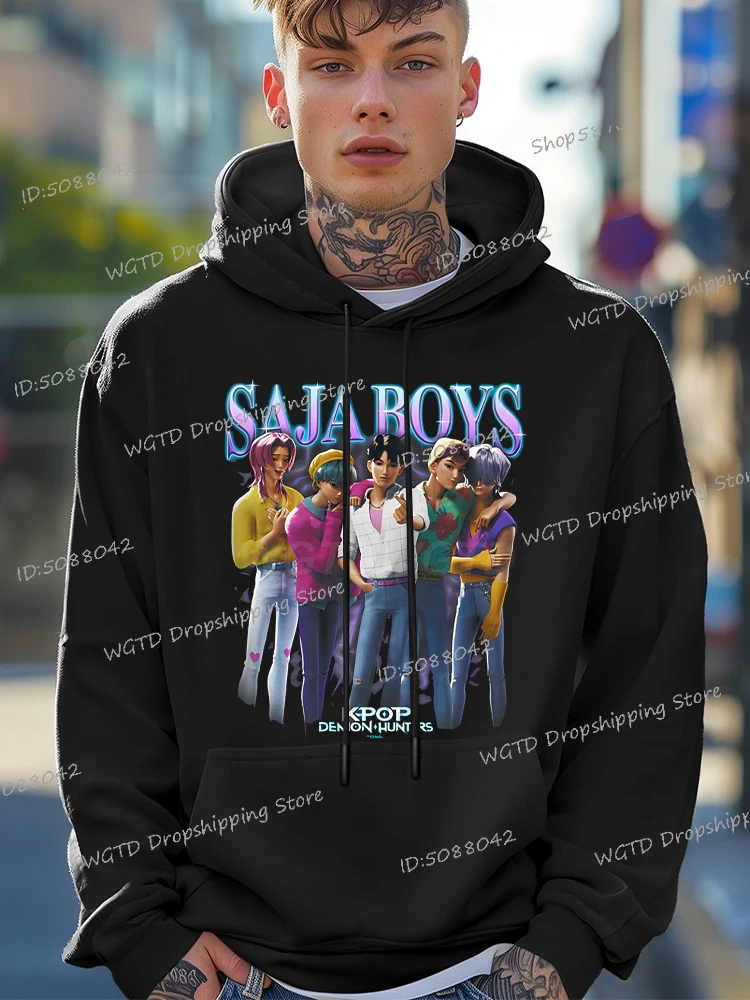 

Children's Clothing Anime Cartoon Print Women Hoodies Rock and Roll Saja Boys Long Sleeve Korean Ulzzang Men Anime Hoody