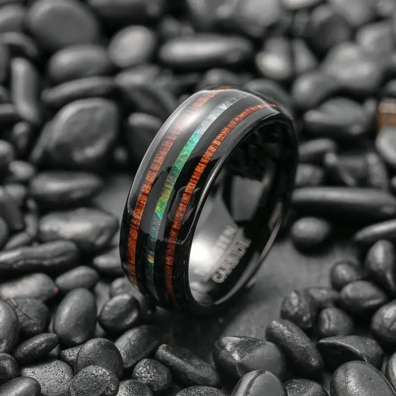 8Mm Wooden Ring, Men's Wedding Ring, Valentine's Day Gift Abalone Shell Inlaid Tungsten Ring, Men's and Women's Wooden Rings - view 4