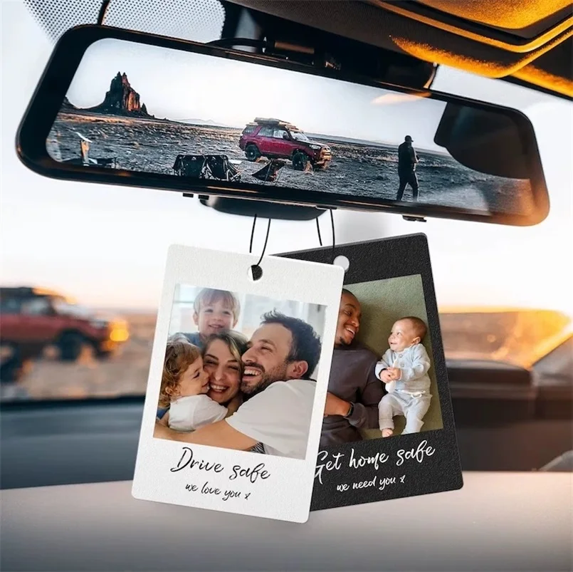 Custom Photo Car Rear View Mirror Hanging Ornament Personalized Dog Cat Photo Text Pendant for Car Acrylic Double Sided Printed
