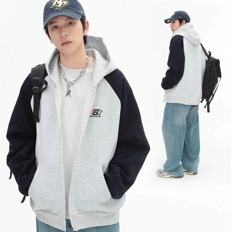 New Zipper Letter Sweatshirt Patchwork Long Slevees Side Pocket Hoodies Unisex Classic Casual Comfy Coat Couple Streetwear