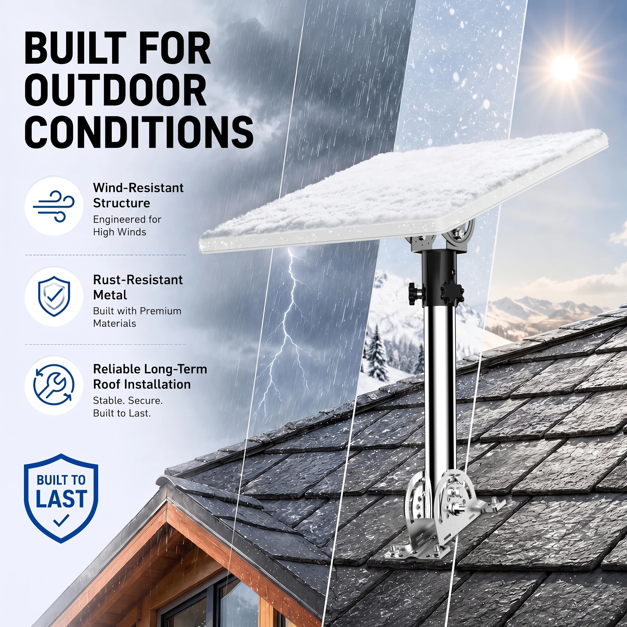 Starlink Mini V4 Roof Mount, Adjustable 160°Tilt, Heavy-Duty Metal Wall Mount Bracket, with Aluminum Pipe Adapter Mounting Kits