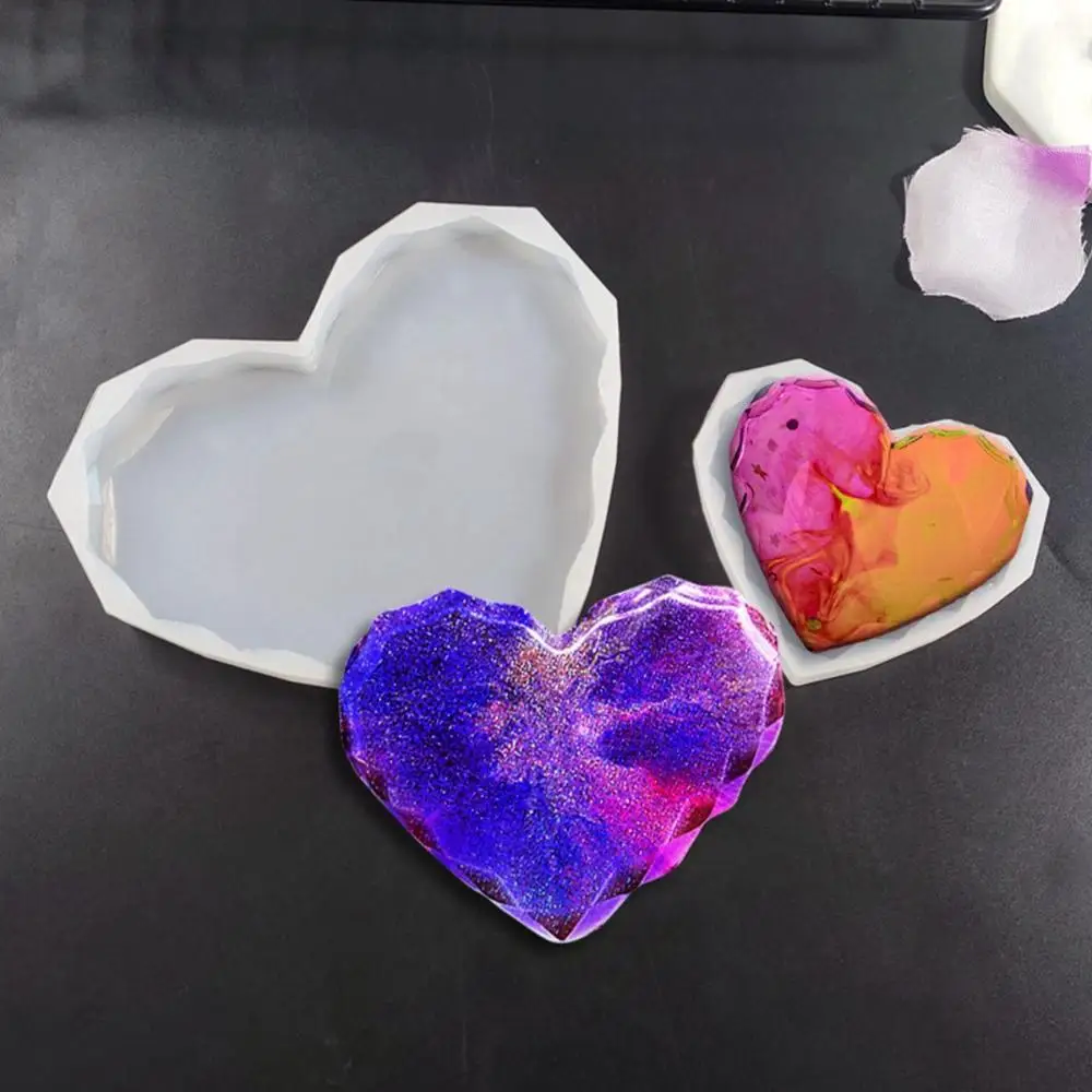 Epoxy DIY Diamond Edge Cup Mats Placemat Heart Shaped Coaster Mold Tray Mould Pad Clay Tools Resin Casting Mold