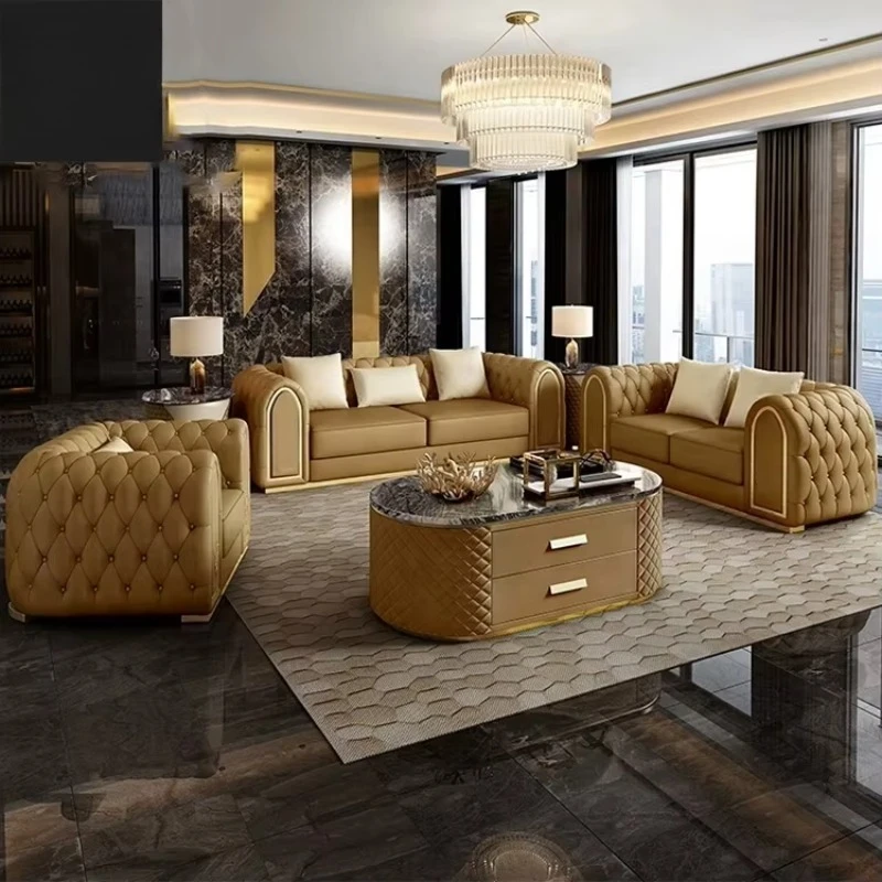 Vintage style leather sofa button back sofa