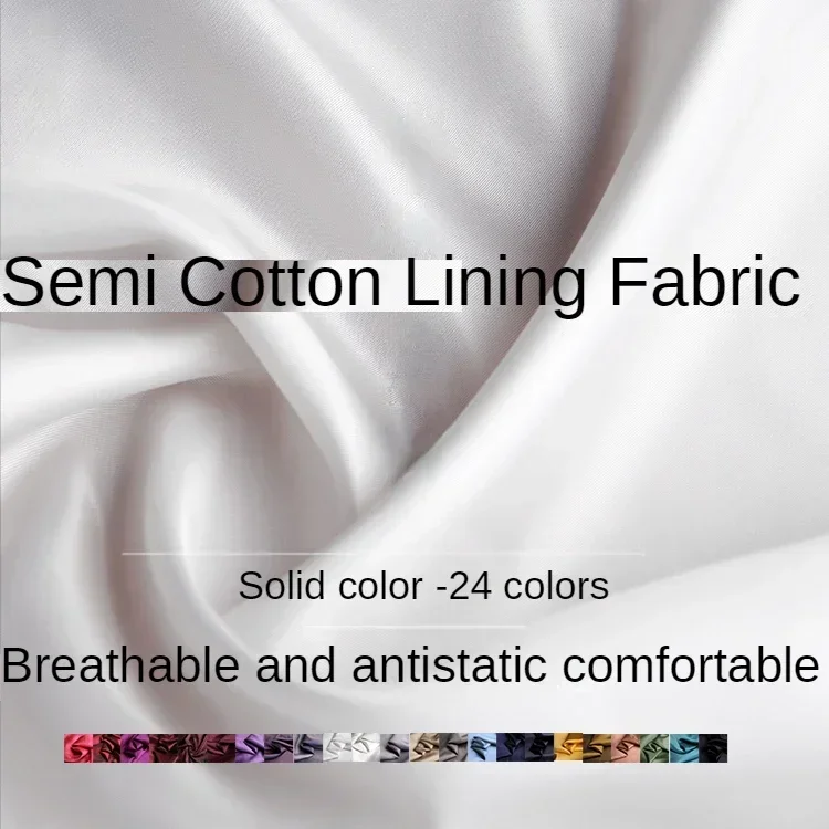 Lining Fabric By The Meter for Clothing Dresses Skirts Sewing Luster Semi-cotton Plain Black White Thin Soft Cloth Silky Smooth