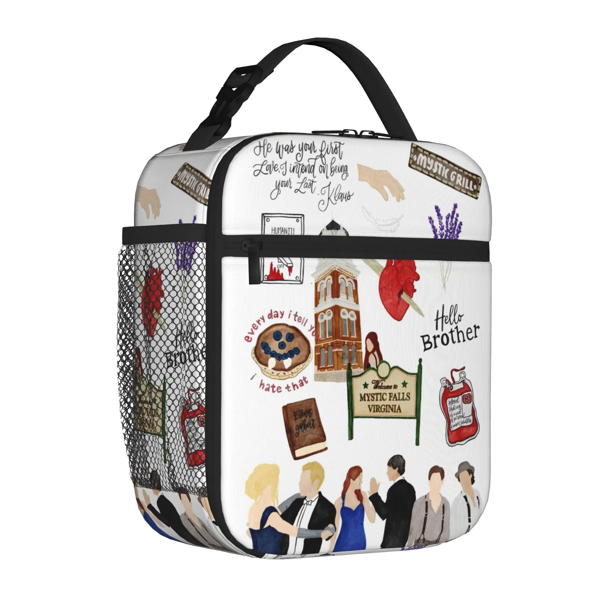 The Vampire Diaries Cartoon Insulated Lunch Bags for Men Women TV Series Food Container Bags Portable Thermal Cooler Lunch Boxes