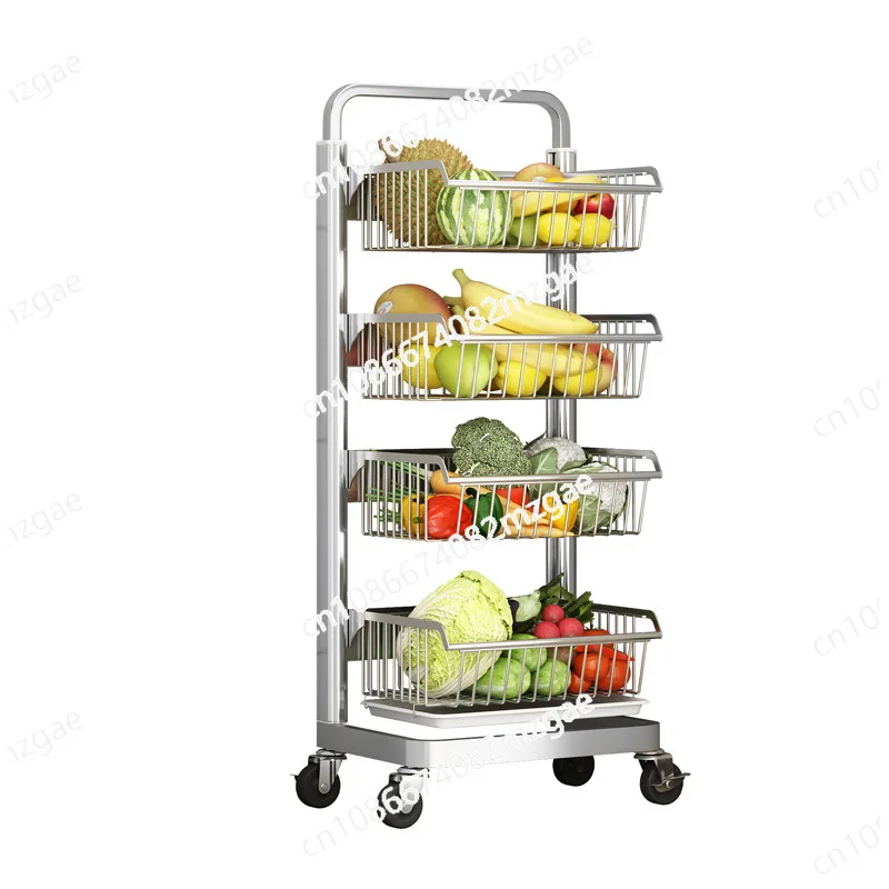 Space Aluminum Floor To Ceiling Multilevel Kitchen Cabinets Vegetable Racks with Removable Fruit and Vegetable Baskets on Wheels