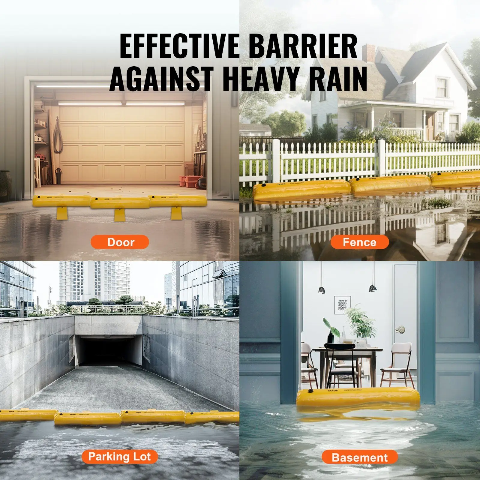 Sacos de barreira contra inundações, 4 pés, saco de areia cheio de água, alternativa para porta, entrada de garagem, proteção contra inundações, fácil de usar e armazenar