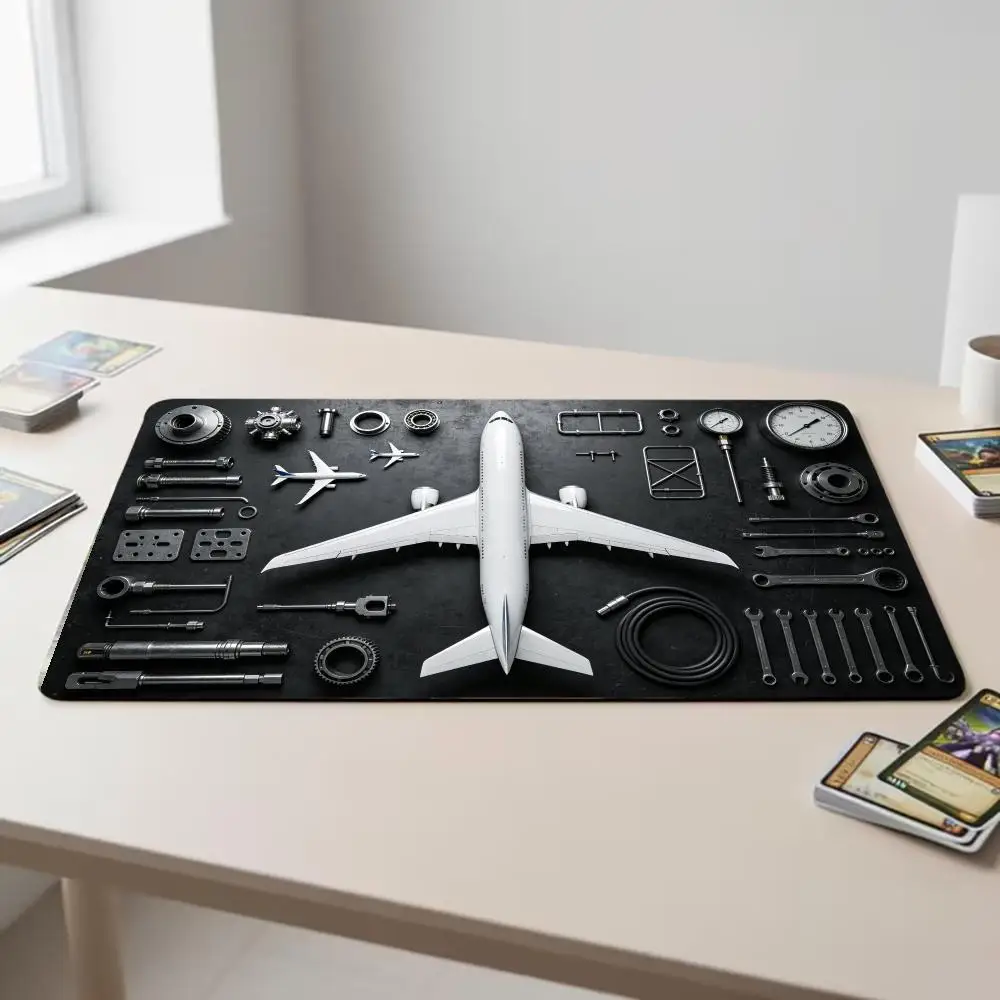 Aircraft Mechanical Parts Large Extended Mouse Pad, Airplane Engine Component Art Desk Mat, Non Slip Rubber Base