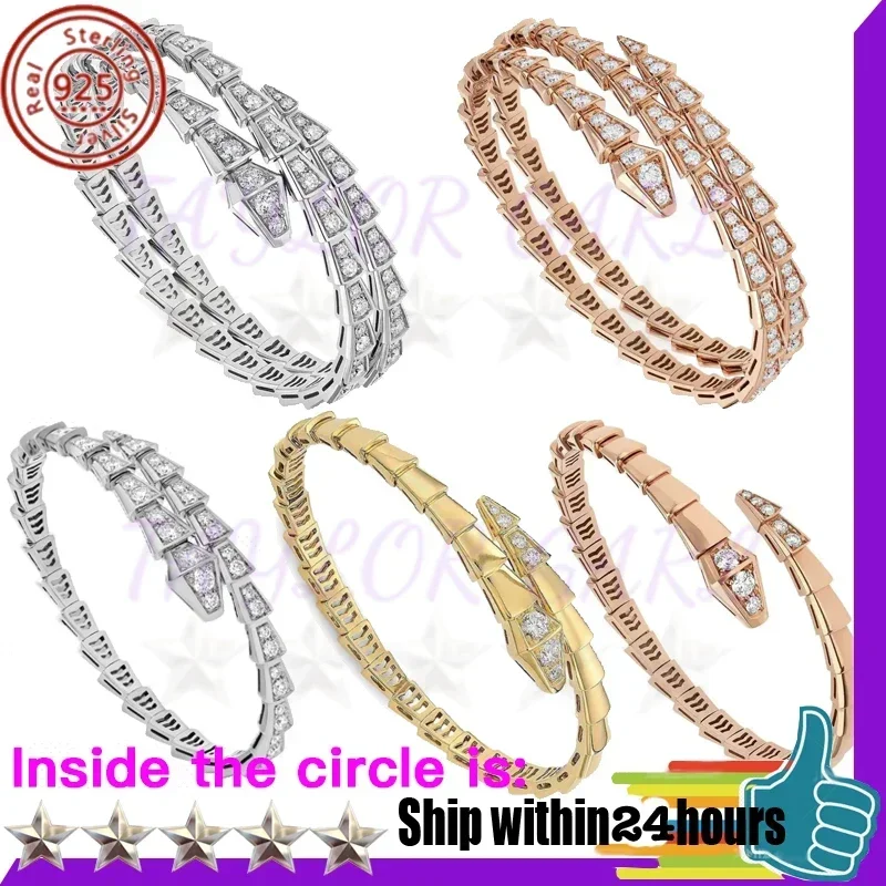 S925 Sterling Silver High Quality Original Logo New Women's Luxury Jewelry Snake Bracelet Party Valentine's Day Exquisite Gift