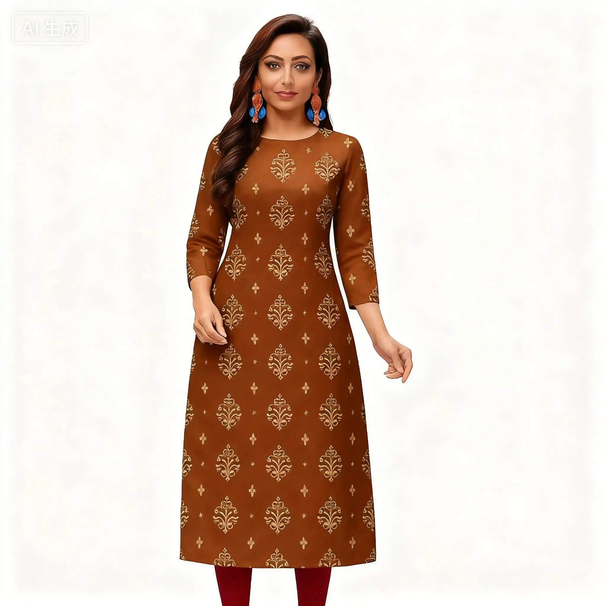 Muslim Dress Kurt Women's Fashionable And Elegant National Style Slit Hem Straight Tube Casual Abito Donna Musulmana Kurtta