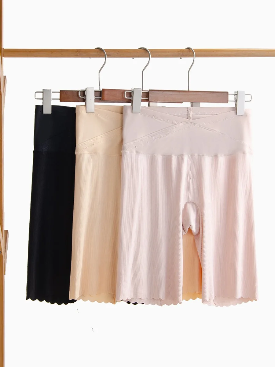 Plus Size High Waisted Shapewear Shorts Mid-Thigh Tummy Control Slip Shorts Ice Silk Modal Anti-Chafing Cooling Summer Panties