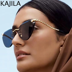 Cat Eye Rimless Sunglasses Women 2026 Luxury Brand Designer Trendy Metal Frameless Sun Glasses For Ladies Vintage Eyewear  UV400
